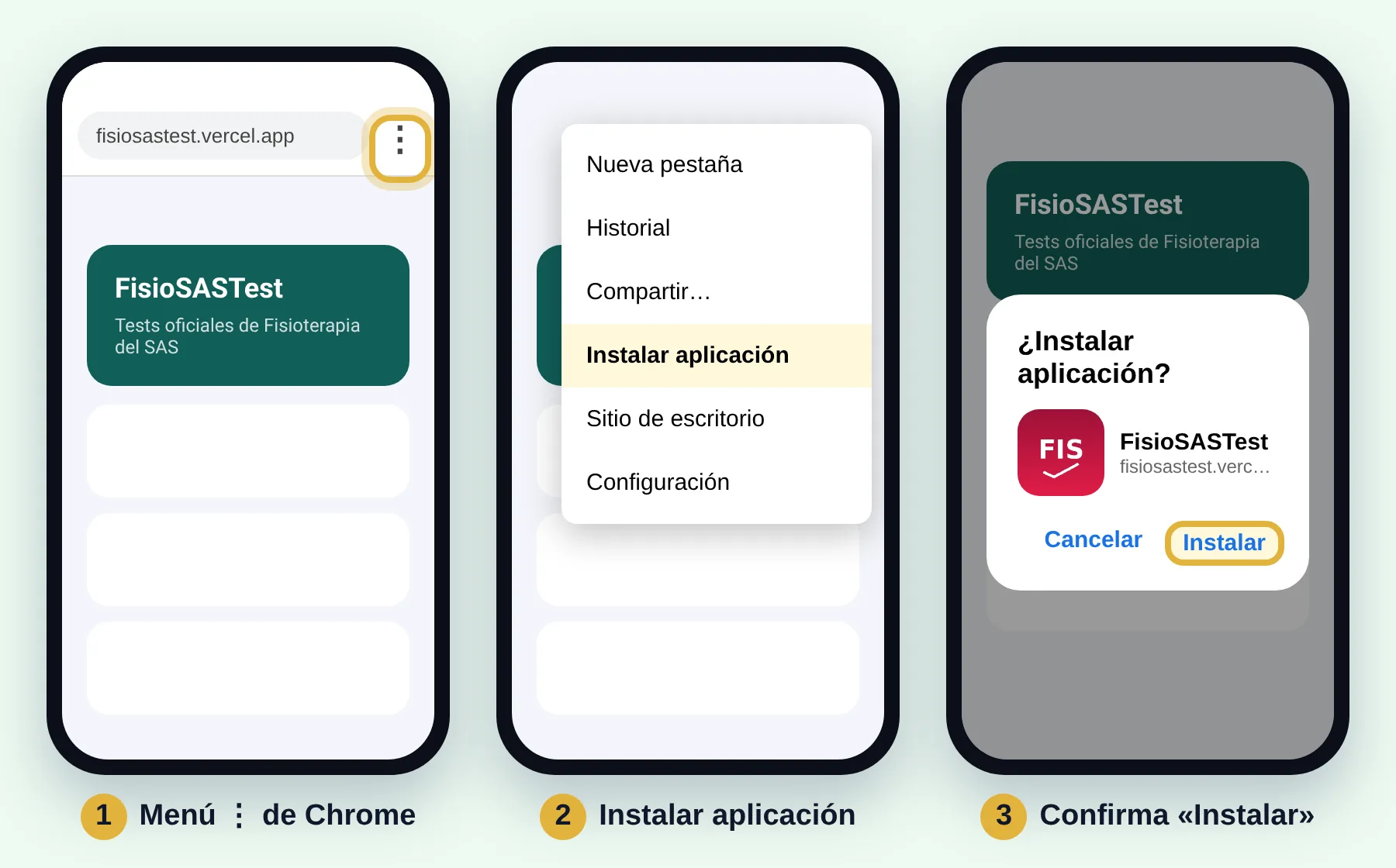 Chrome, menú, Instalar aplicación