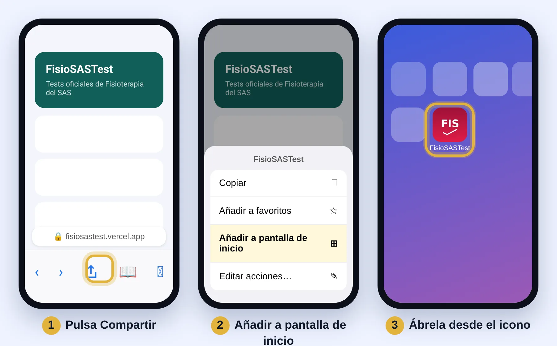 Safari, botón Compartir, Añadir a pantalla de inicio